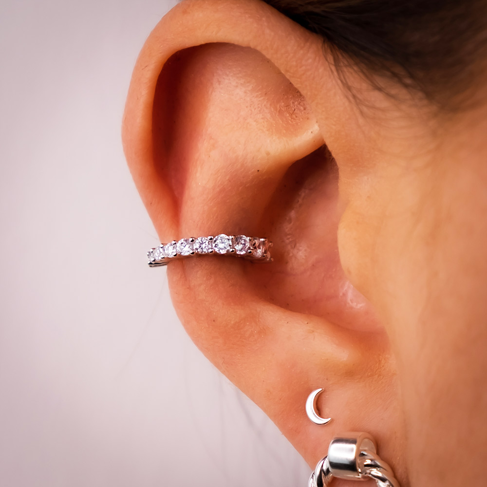 Ear Cuff Silber mit 10 Zirkonia Steinen